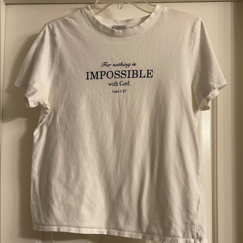 Forever 21 with purpose White Graphic T-Shirt with Inspirational Quote, size M